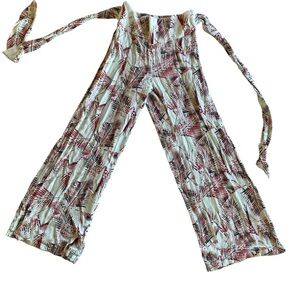 Rewash Tie-Waist Wide Leg Lightweight Resort Pants All over Novelty Palm Print S